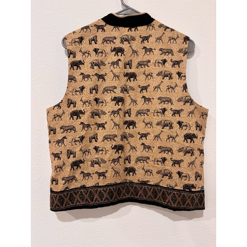 Stonebridge Women's Vest L Safari Animal Print Beaded Trim Full Zip Linen Blend - Picture 7 of 12